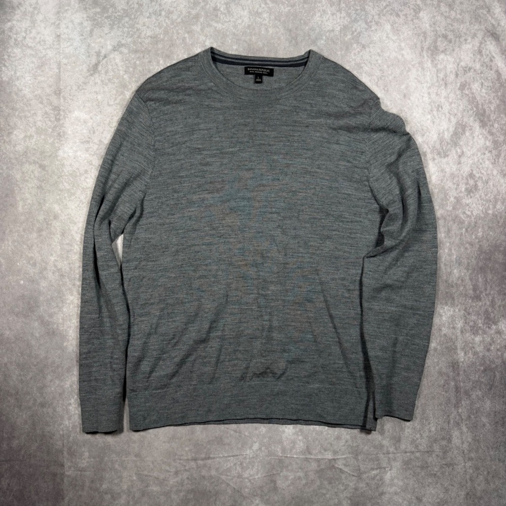 Banana‎ Republic Mens Large Gray 100% Merino Wool Crewneck Sweater Quiet Luxury